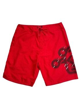 Oakley Board Shorts Red Graphic Swim Trunks Surf Beach Men’s Size 38